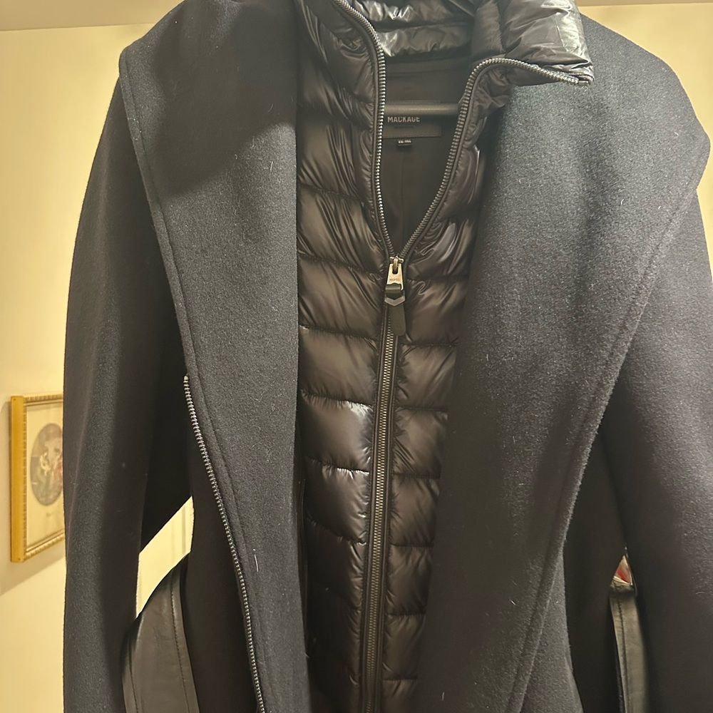 Mackage Women's Shia Black Winter Wool Coat with leather accents VERY NEW - Picture 7 of 14